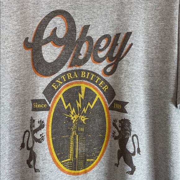 Obey Mens Vintage Extra Bitter Since 1989 Graphic T-Shirt Heather Grey Crew L - Picture 4 of 11
